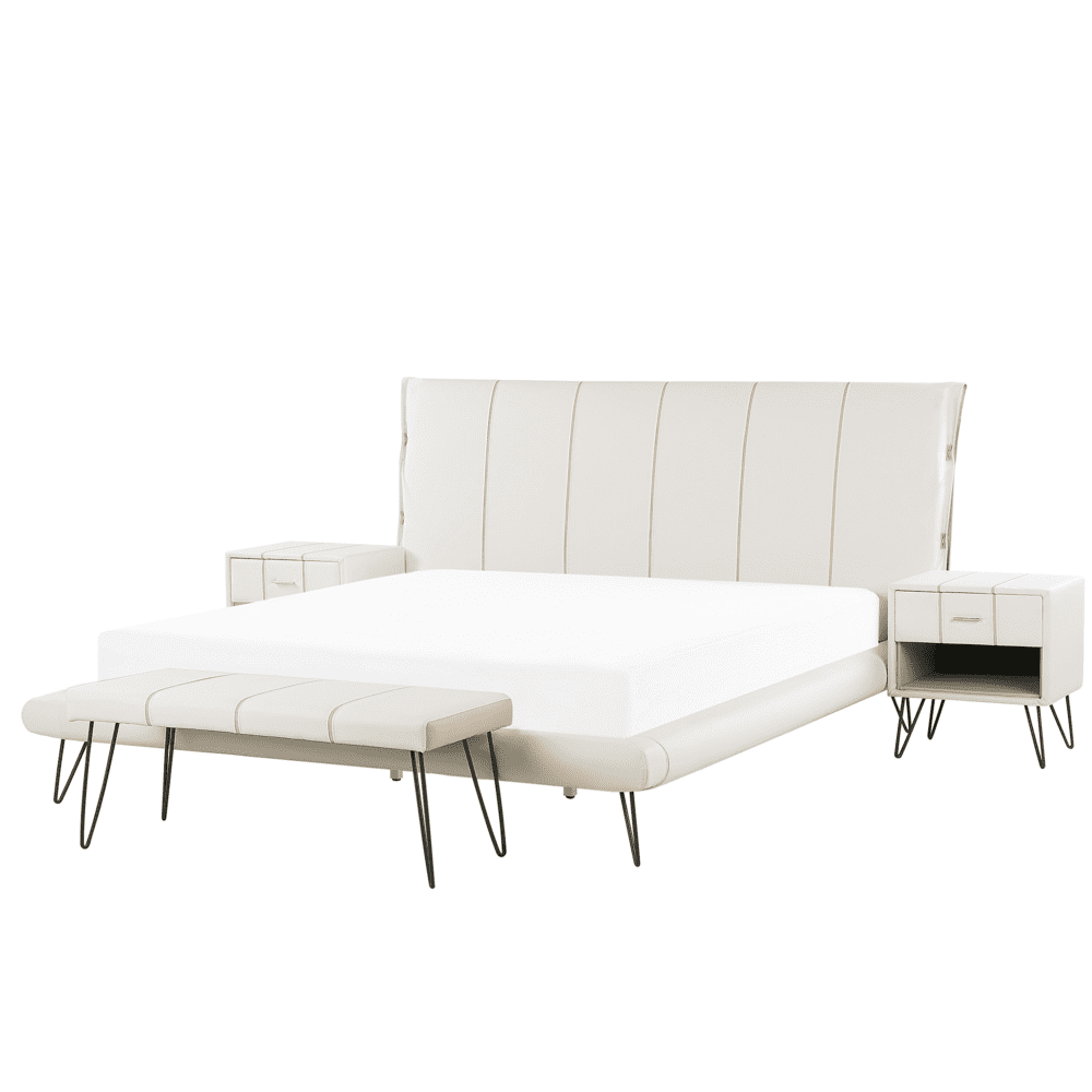 Beliani Súprava nábytku do spálne eko-koža 180 x 200 cm biela BETIN