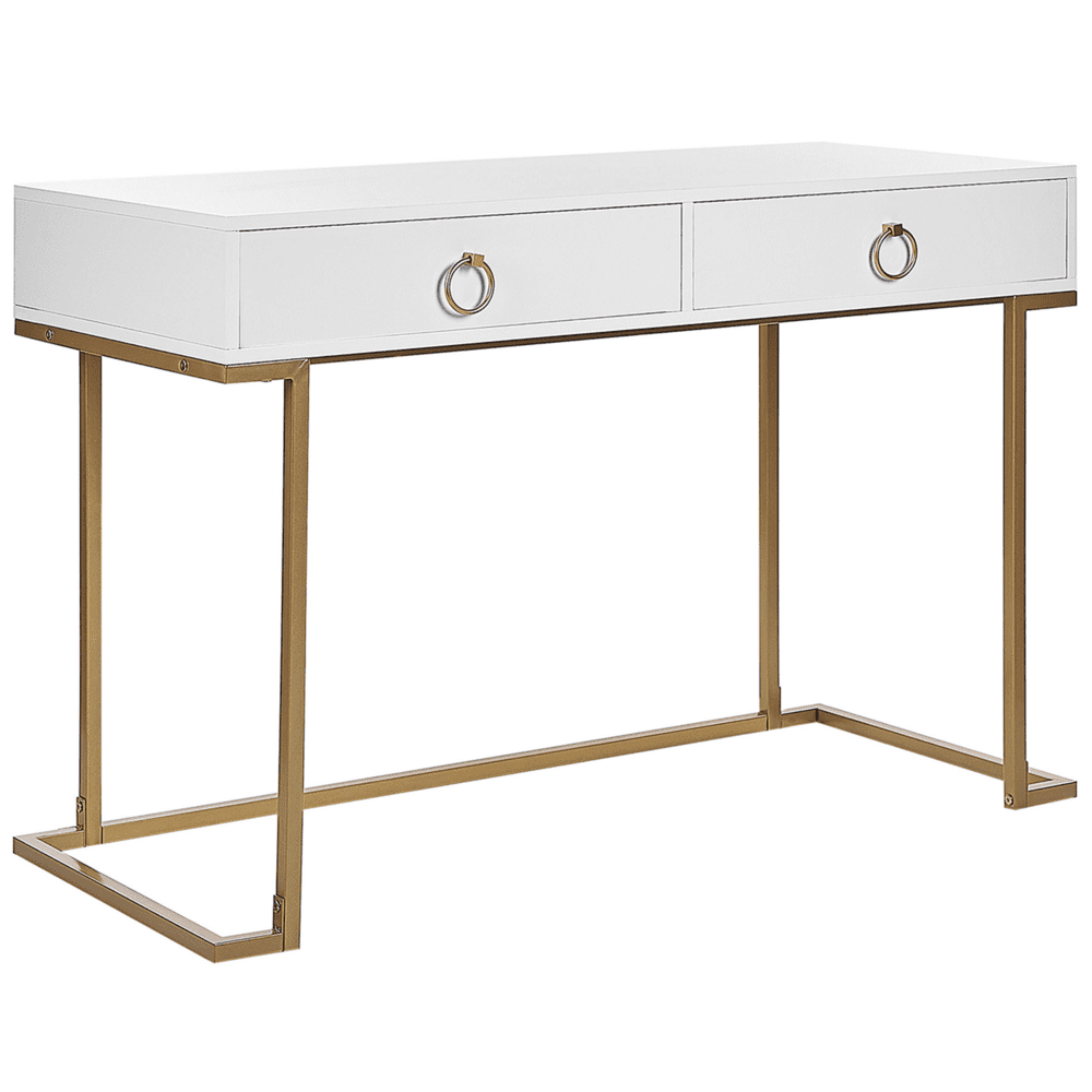 Beliani Konzolový stolík s 2 zásuvkami biela / zlatá WESTPORT