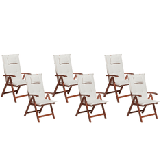 Beliani Sada 6 drevených stoličiek s bielymi vankúšmi TOSCANA