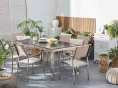 Beliani Sada záhradného nábytku stôl so sklenenou doskou 180 x 90 cm 6 béžových stoličiek GROSSETO
