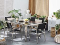Beliani Sada záhradného nábytku stôl so sklenenou doskou 180 x 90 cm 6 čiernych stoličiek GROSSETO