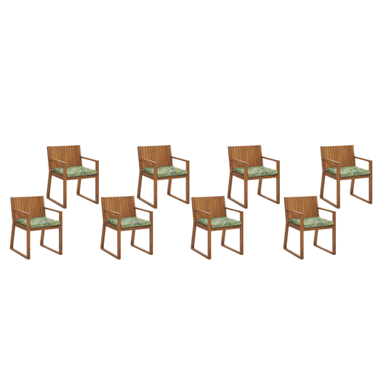 Beliani Sada 8 záhradných jedálenských stoličiek z akáciového dreva s podsedákmi s listovým vzorom zelená SASSARI