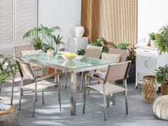 Beliani Sada záhradného nábytku stôl s bielou sklenenou doskou 180 x 90 cm 6 béžových stoličiek GROSSETO