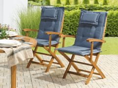 Beliani Sada 2 drevených záhradných stoličiek s modrými vankúšmi MAUI