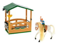Mikro Trading Kôň 14 cm s jazdcom a stajňou 15,5x18,5x8,5 cm a príslušenstvom v krabici