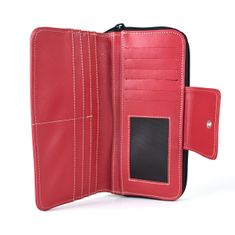 VegaLM Kožená dámska peňaženka s bohatou výbavou, červená farba