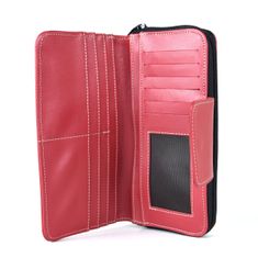 VegaLM Kožená dámska peňaženka s bohatou výbavou, červená farba