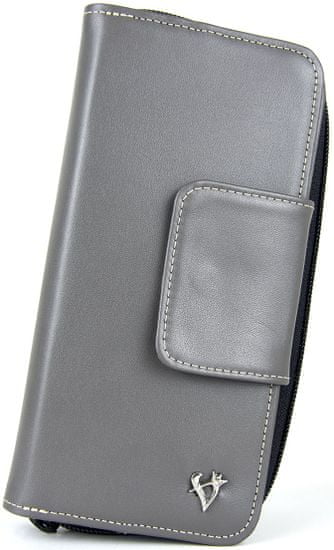 VegaLM Kožená dámska peňaženka s bohatou výbavou, šedá farba