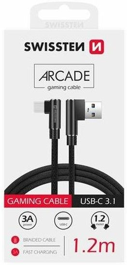 SWISSTEN Textilný dátový kábel ARCADE USB / USB-C 1,2 m 71528000, čierna