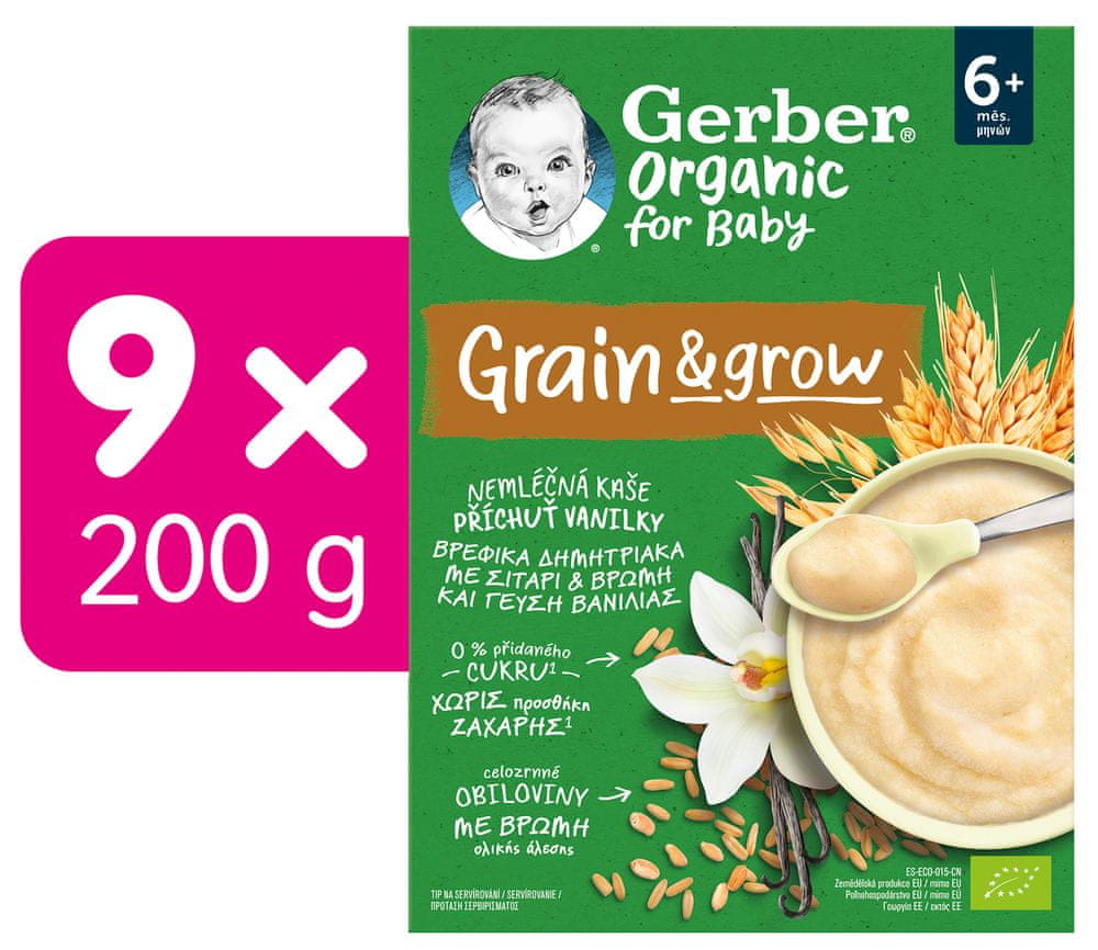 Gerber Organic nemliečna kaša s príchuťou vanilky 9x200 g