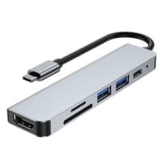 Tech-protect V4 HUB adaptér 2x USB / USB-C / HDMI / SD / Micro SD / TF, sivý