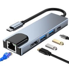 Tech-protect V3 HUB adaptér 2x USB / USB-C / HDMI / RJ45, sivý