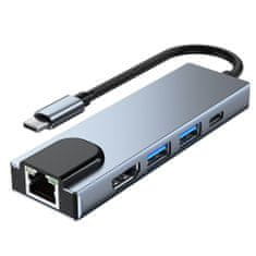 Tech-protect V3 HUB adaptér 2x USB / USB-C / HDMI / RJ45, sivý