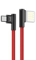 SEFIS nabíjací dátový kábel s natočenými konektormi USB-A a Micro-USB 1m červený