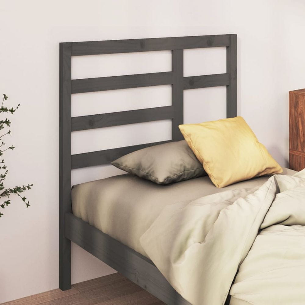 Vidaxl Čelo postele, sivé, 96x4x104 cm, masívne borovicové drevo