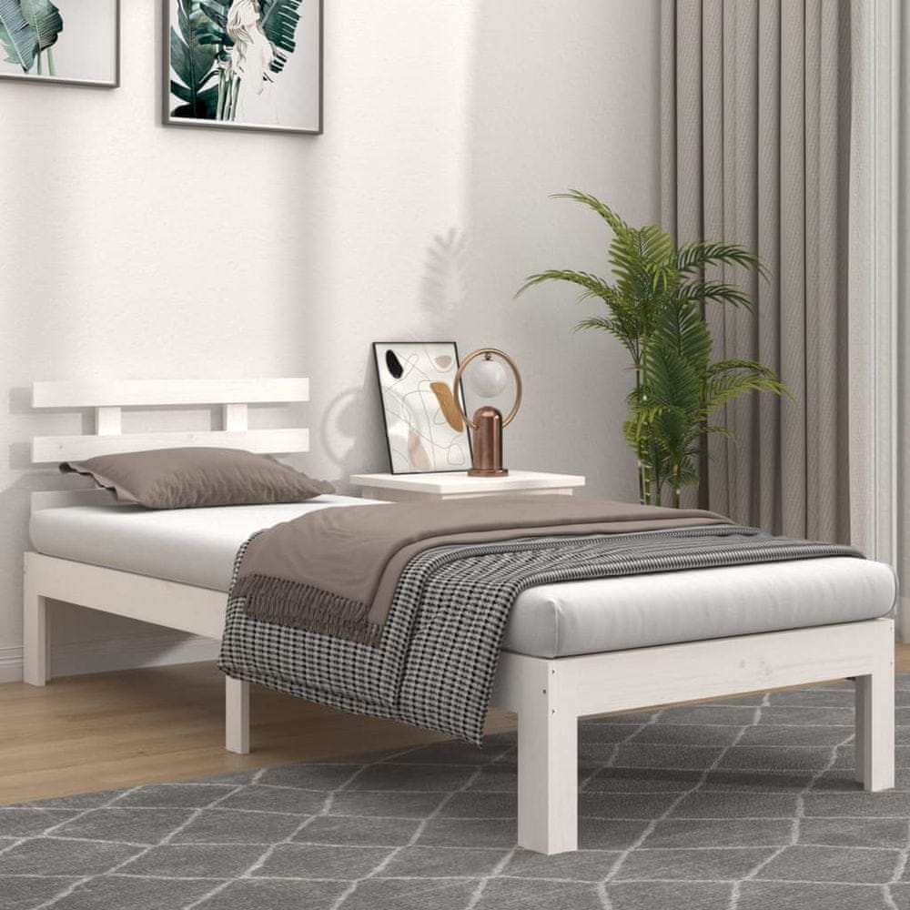 Vidaxl Rám postele, biely, masívne drevo, 90 x 200 cm