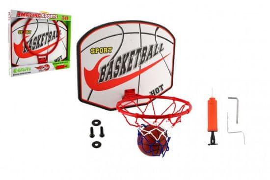 Teddies Basketbalový kôš drevo / kov / sieťka / loptu s pumpičkou