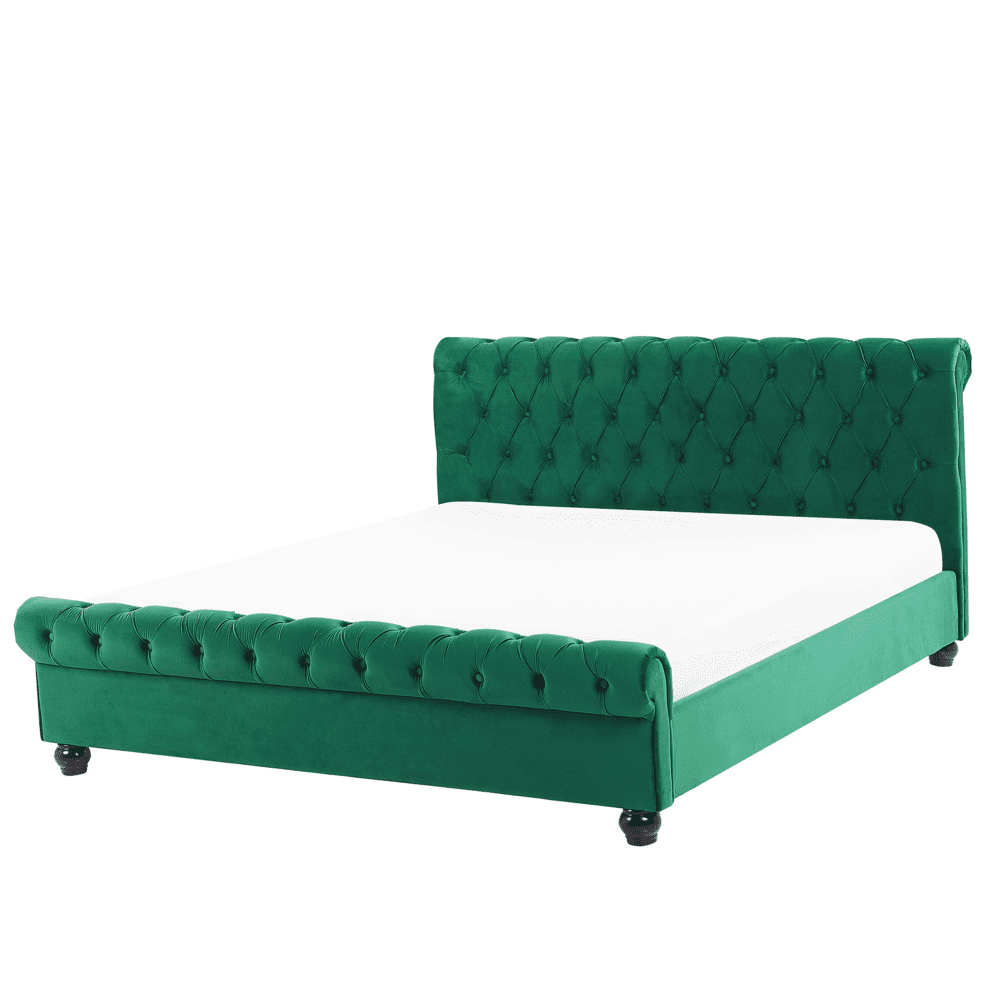 Beliani Zamatová posteľ 160 x 200 cm smaragdovozelená AVALLON