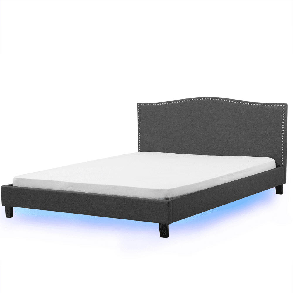 Beliani Čalúnená posteľ s farebným LED osvetlením 180 x 200 cm sivá MONTPELLIER
