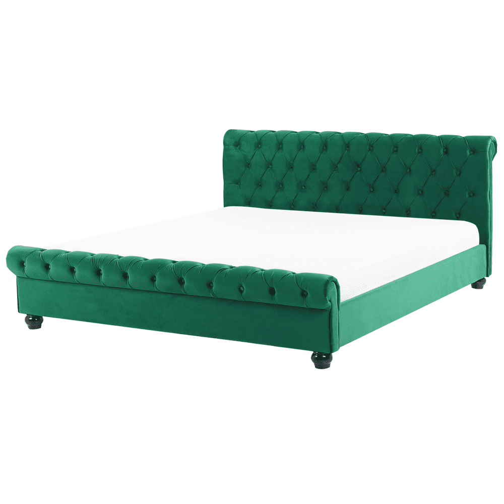 Beliani Zamatová posteľ 180 x 200 cm smaragdovozelená AVALLON