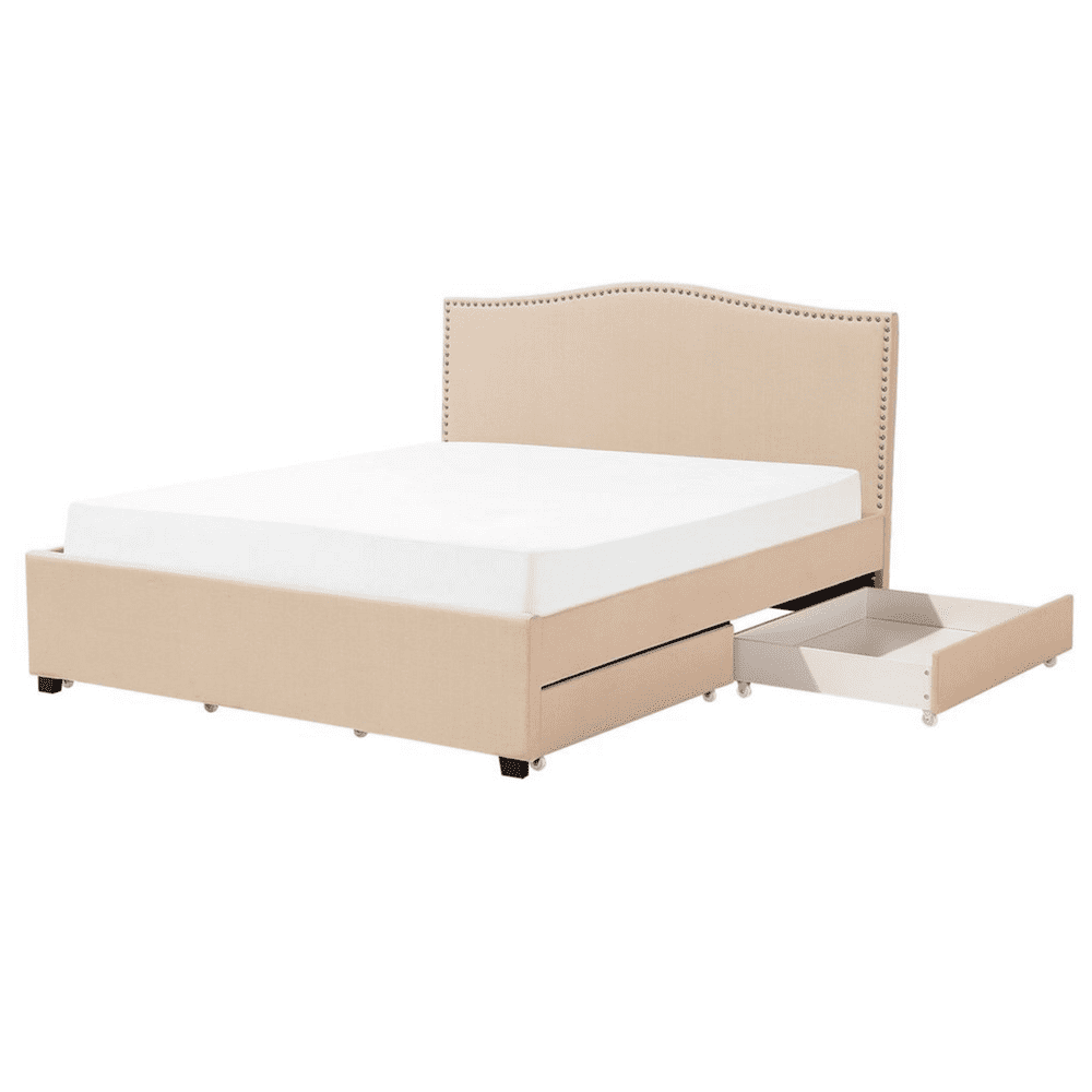 Beliani Čalúnená posteľ s úložným priestorom 160 x 200 cm béžová MONTPELLIER