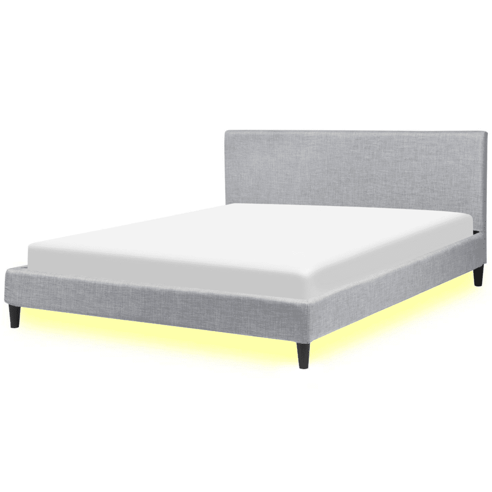 Beliani Čalúnená posteľ s bielym LED osvetlením 160 x 200 cm svetlosivá FITOU
