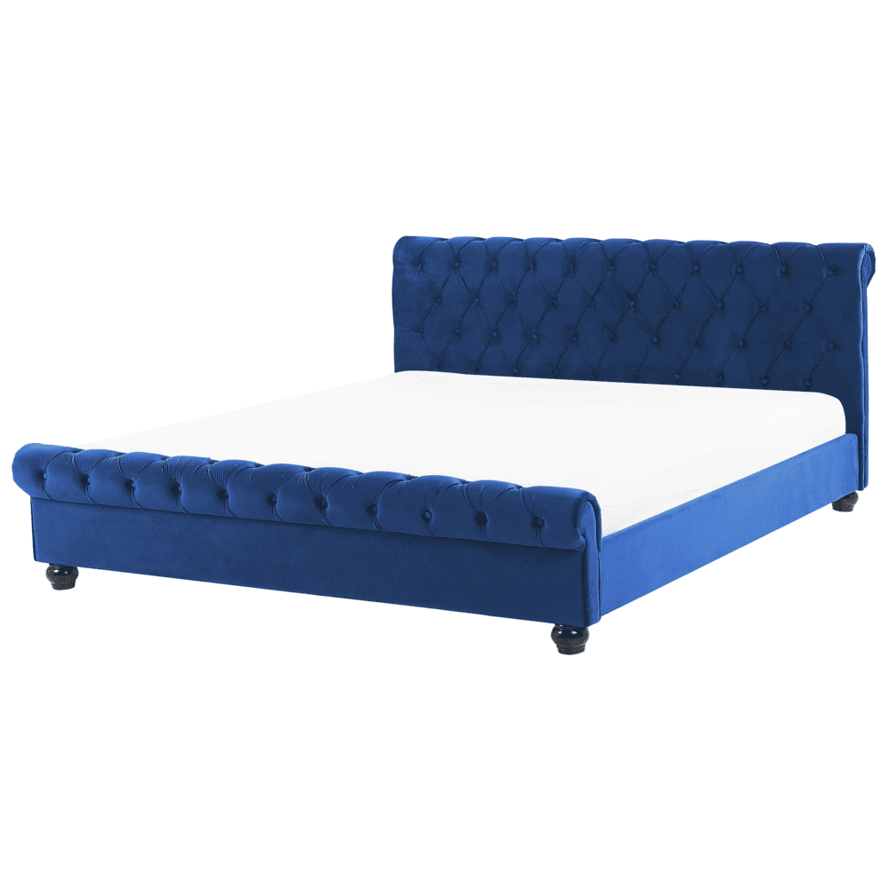 Beliani Zamatová posteľ 180 x 200 cm modrá AVALLON