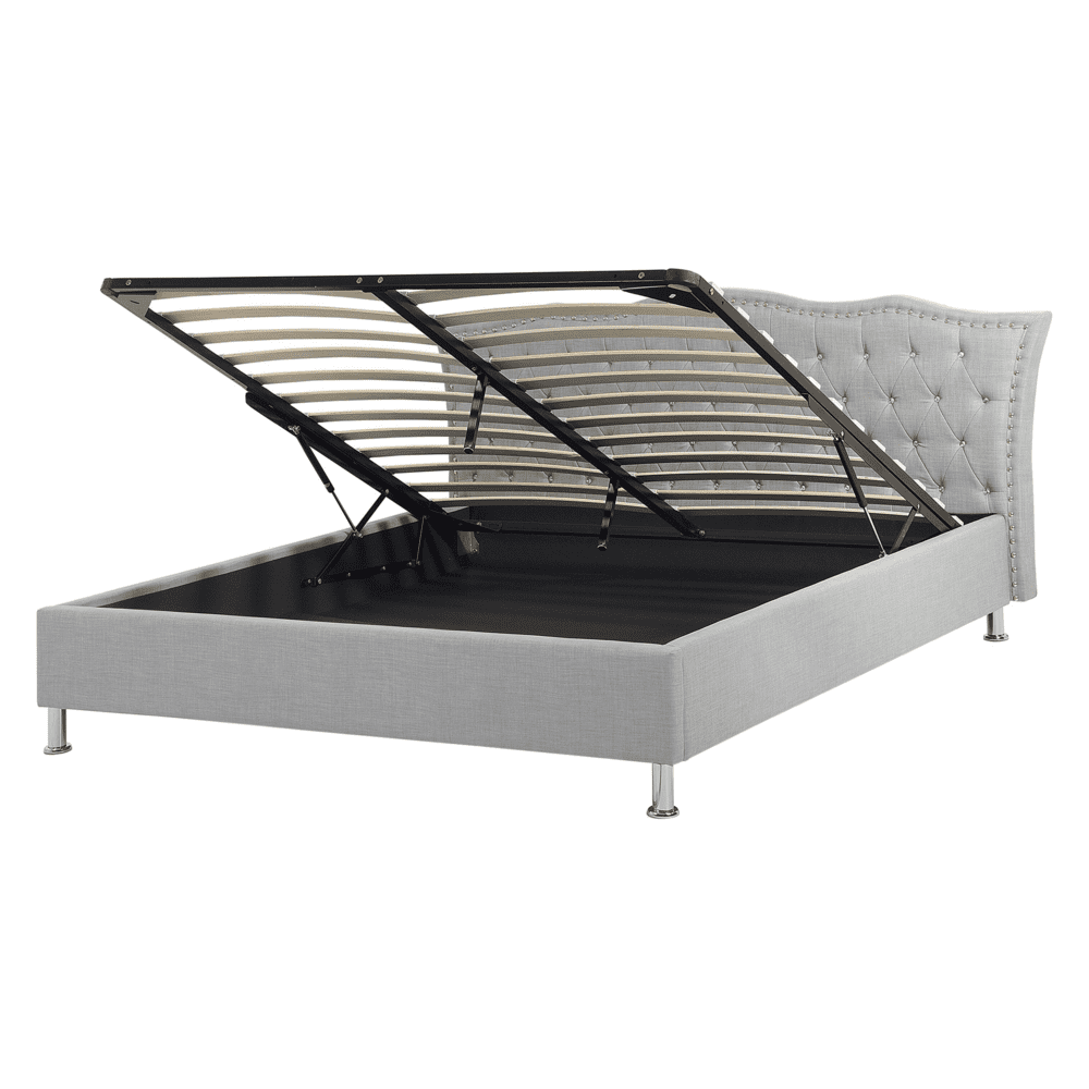 Beliani Čalúnená posteľ s úložným priestorom 160x200cm sivá METZ