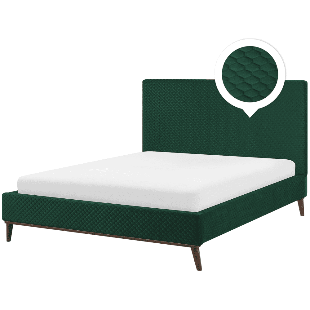 Beliani Zamatová posteľ 160 x 200 cm tmavozelená BAYONNE