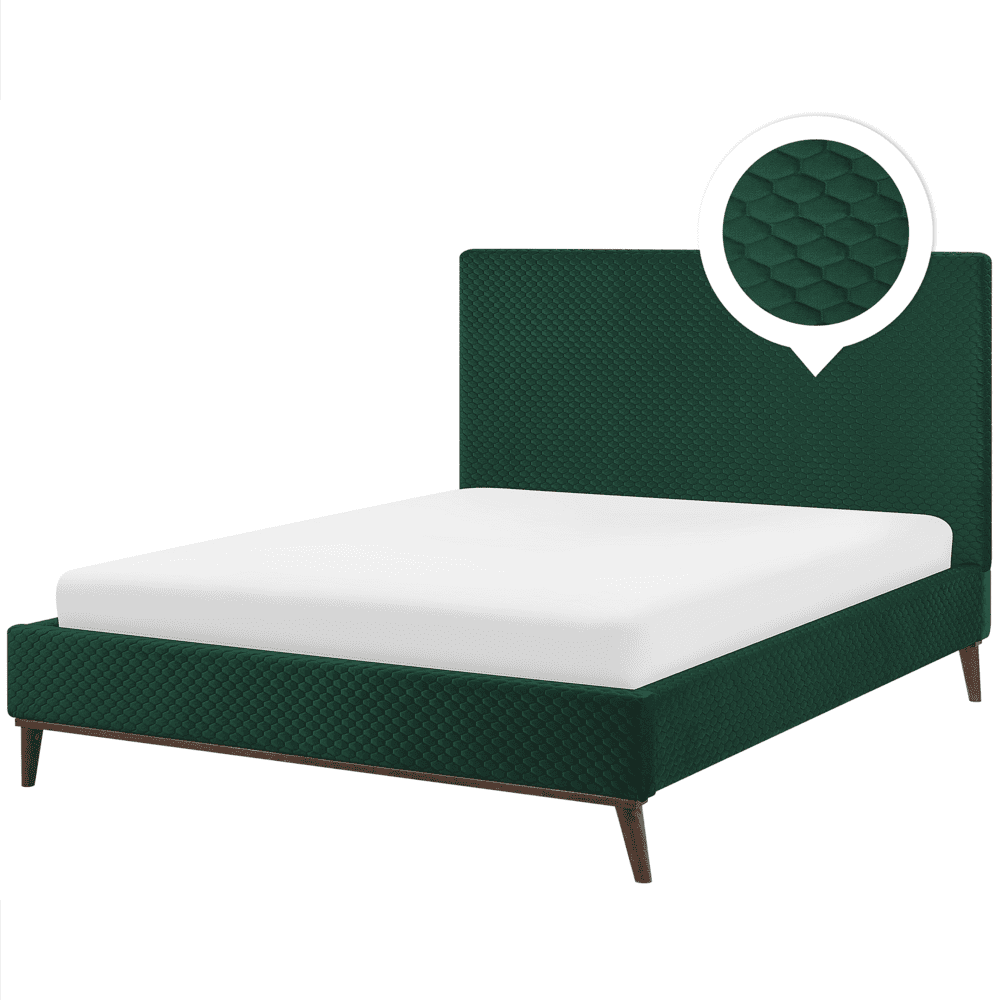 Beliani Zamatová posteľ 140 x 200 cm tmavozelená BAYONNE