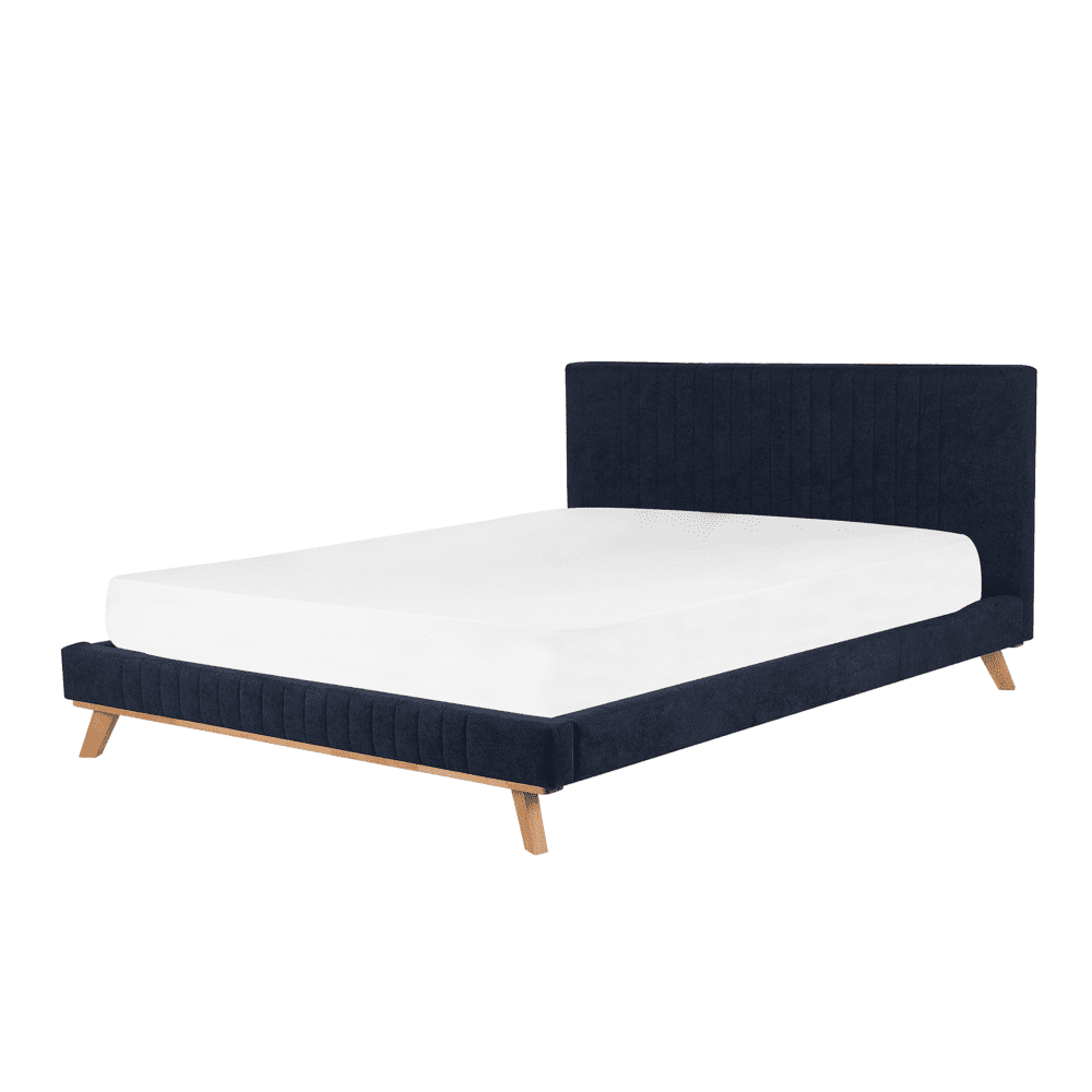 Beliani Ženilková čalúnená posteľ 180 x 200 cm tmavomodrá TALENCE