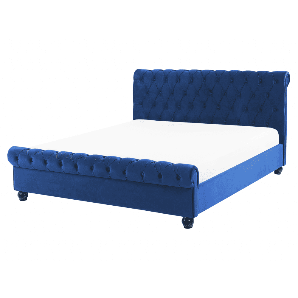 Beliani Zamatová posteľ 160 x 200 cm modrá AVALLON