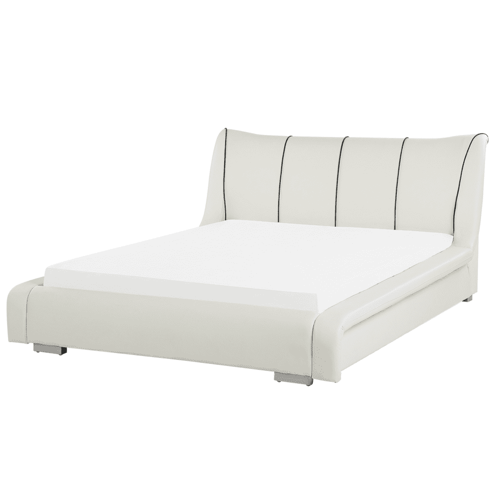 Beliani Biela kožená posteľ 140 x 200 cm NANTES