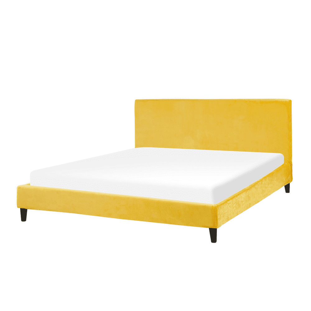 Beliani Čalúnená zamatová posteľ žltá 180 x 200 cm FITOU