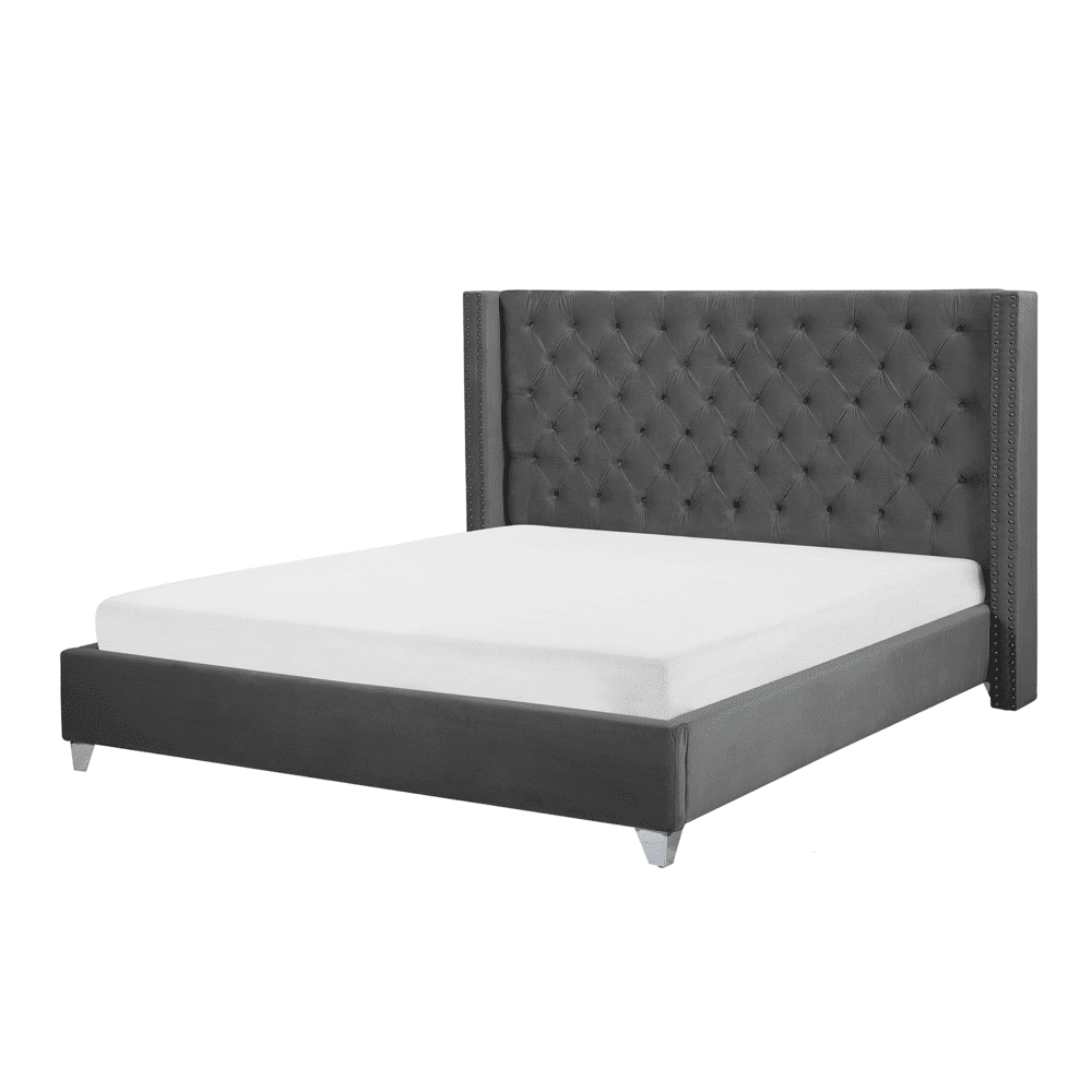 Beliani Sivá čalúnená posteľ s rámom LUBBON 180x200 cm