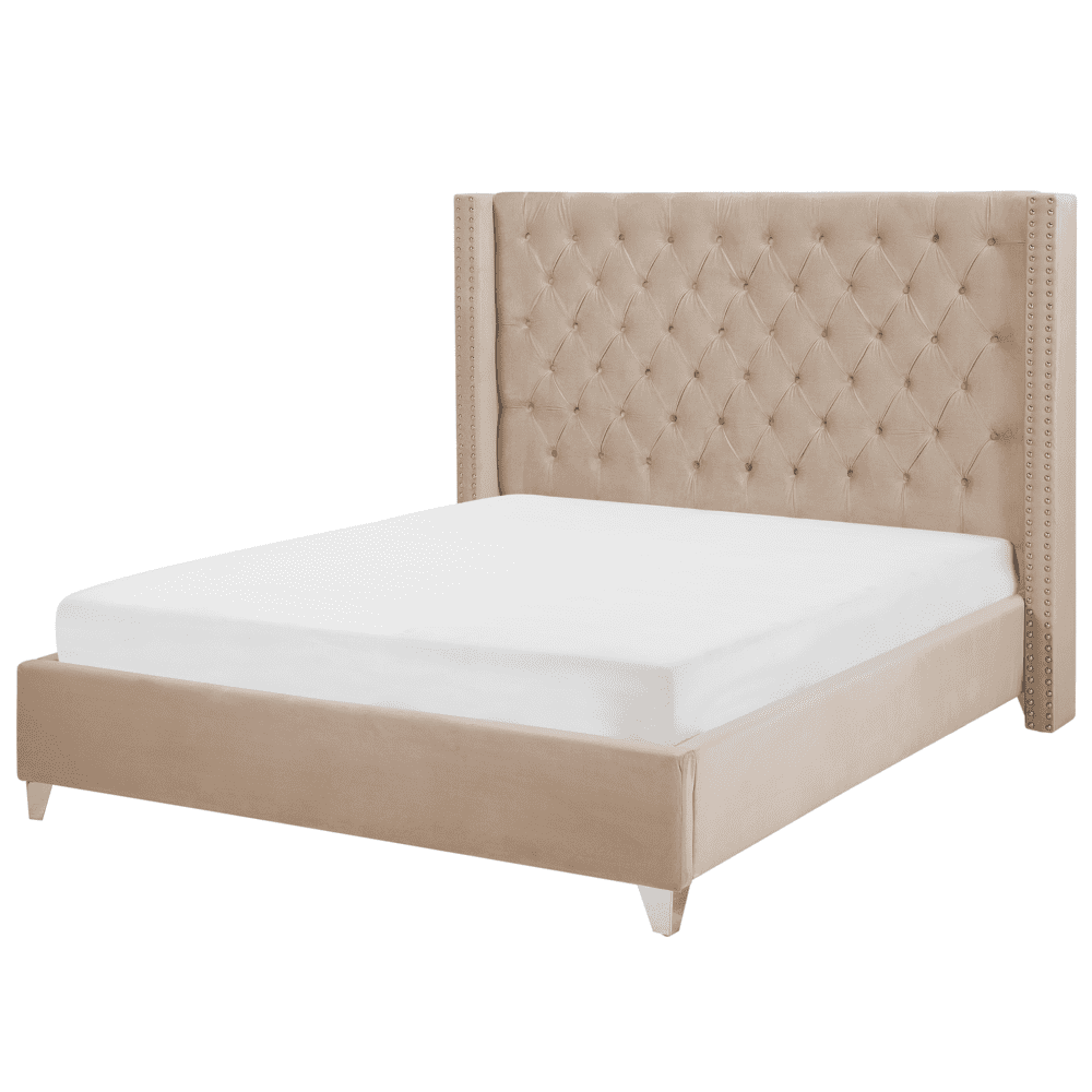 Beliani Béžová čalúnená posteľ s rámom LUBBON 160x200 cm