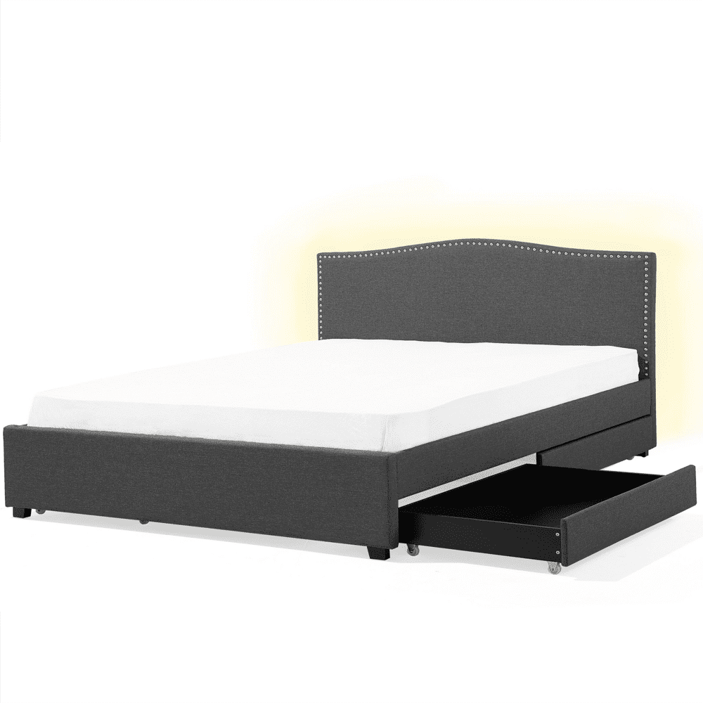 Beliani Čalúnená posteľ s úložným priestorom a bielym LED osvetlením 180 x 200 cm sivá MONTPELLIER