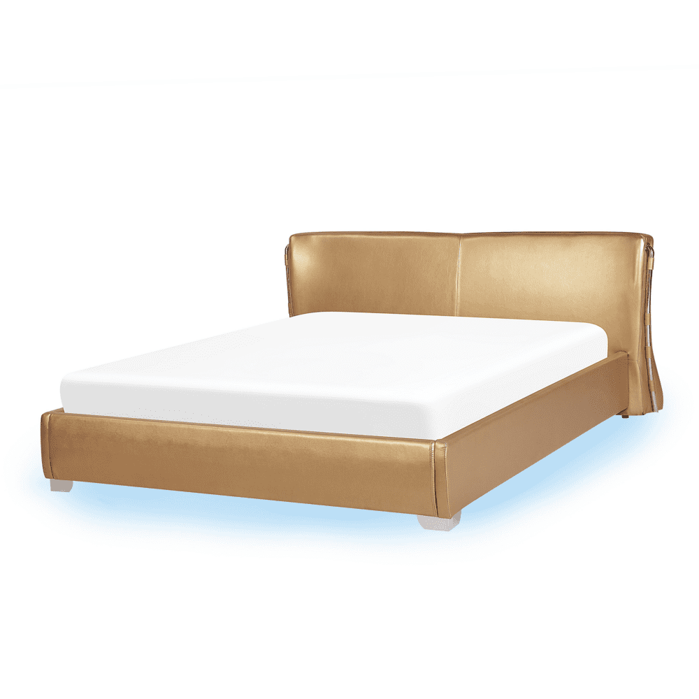 Beliani Kožená posteľ s LED osvetlením 180 x 200 cm zlatá PARIS
