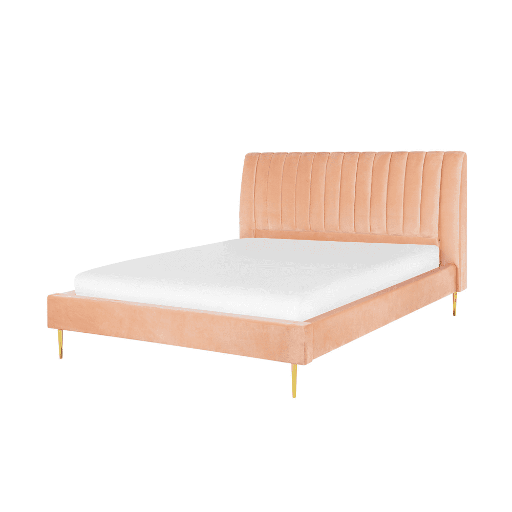 Beliani Zamatová posteľ broskyňovoružová 160 x 200 cm MARVILLE