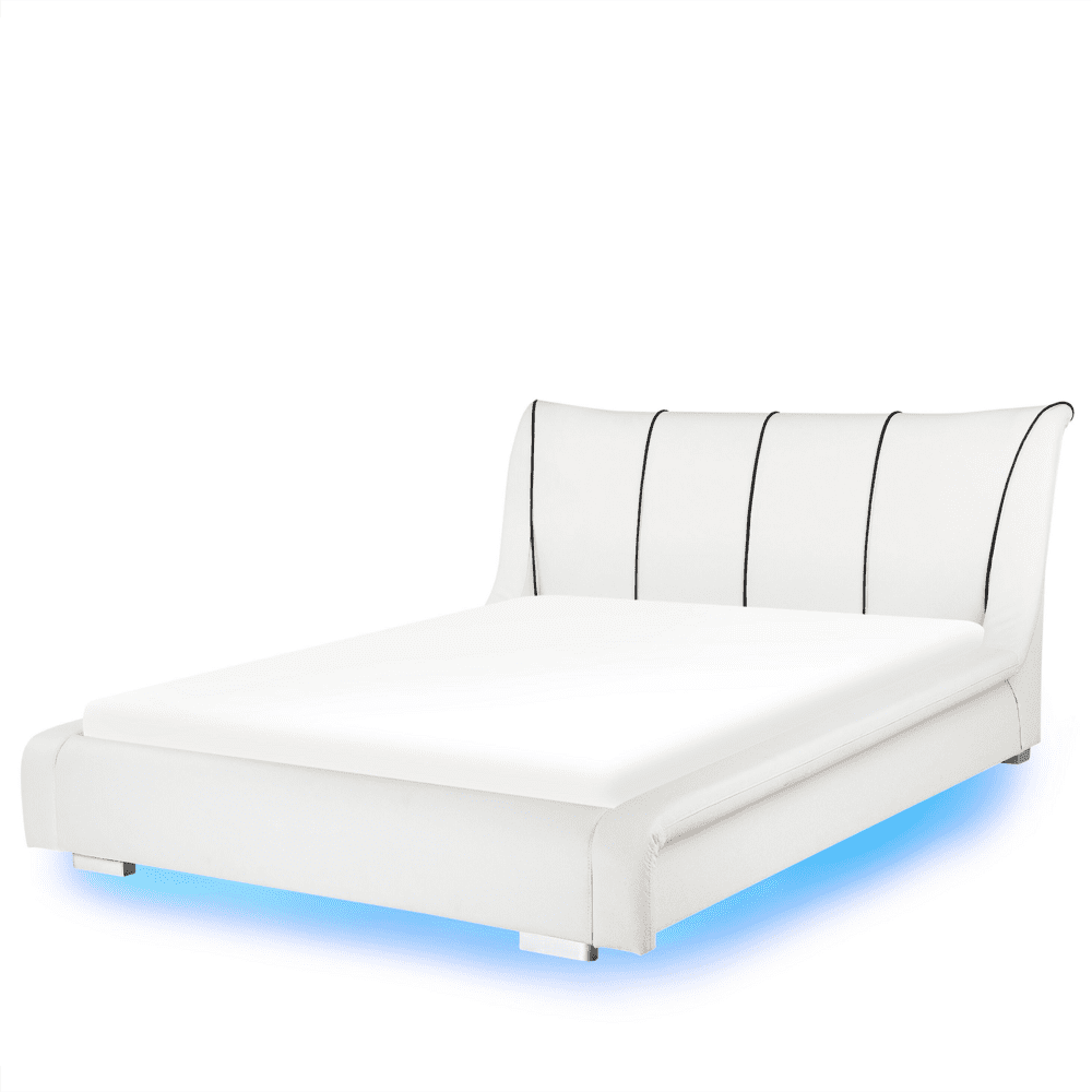 Beliani Biela kožená vodná posteľ LED 140 x 200 cm NANTES