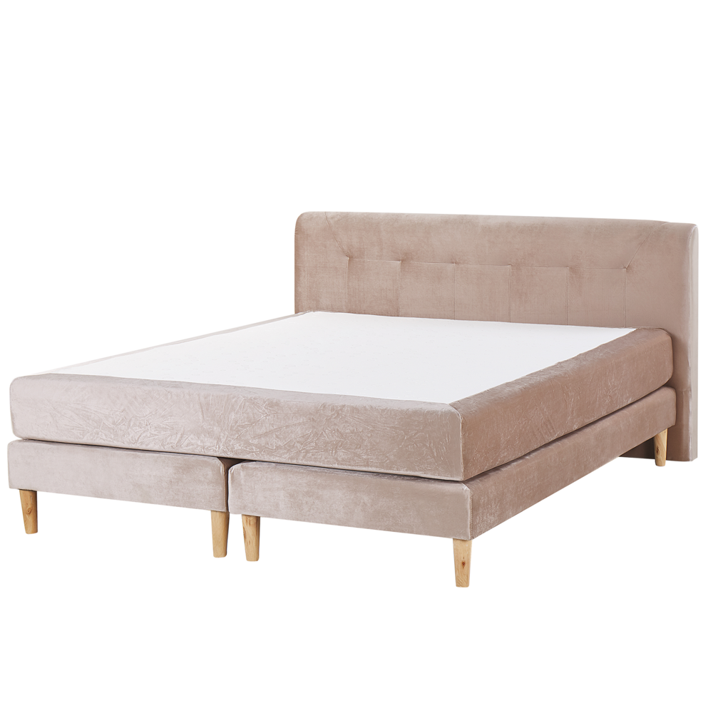 Beliani Kontinentálna zamatová posteľ 160 x 200 cm béžová MARQUISE