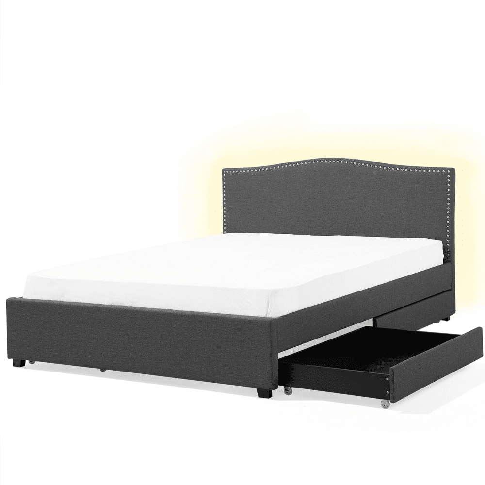 Beliani Čalúnená posteľ s úložným priestorom a bielym LED osvetlením 160 x 200 cm sivá MONTPELLIER