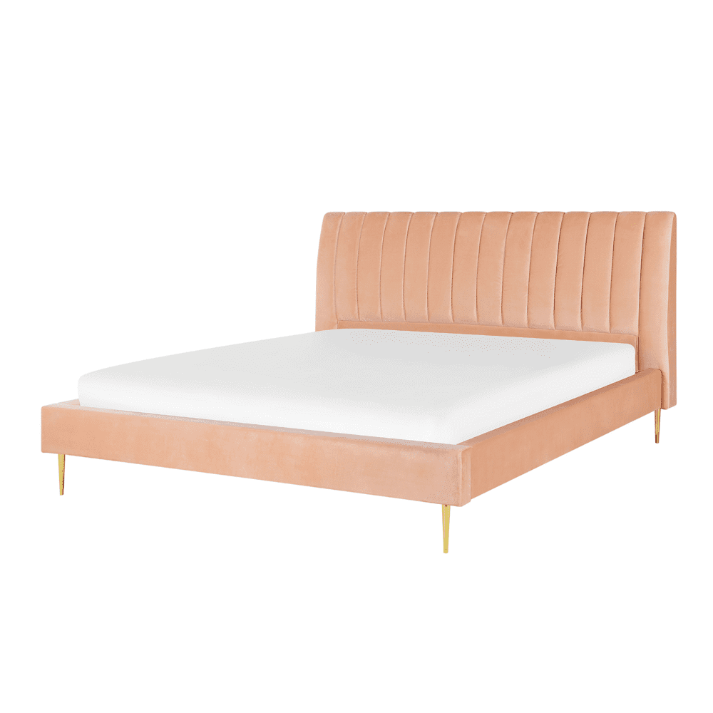 Beliani Zamatová posteľ broskyňovoružová 180 x 200 cm MARVILLE