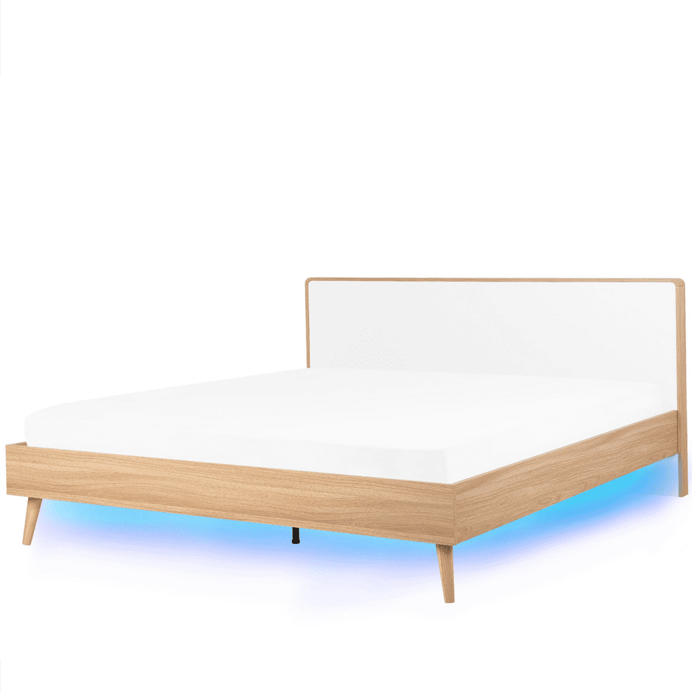 Beliani Drevená posteľ LED svetlohnedá 180 x 200 cm SERRIS