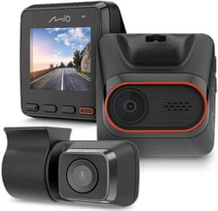 autokamera mio mivue c420 dual ips displej snímač s nočným videním full hd rozlíšenie videa 3-osý gsenzor zadná kamera široký zorný uhol jednoduchá inštalácia otočný držiak automatické zapnutie