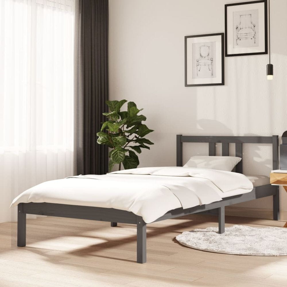 Vidaxl Rám postele, sivý, masívne drevo, 90 x 200 cm