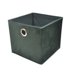 Homea Textilný úložný box zamatový tmavo zelený 31x31x28 cm