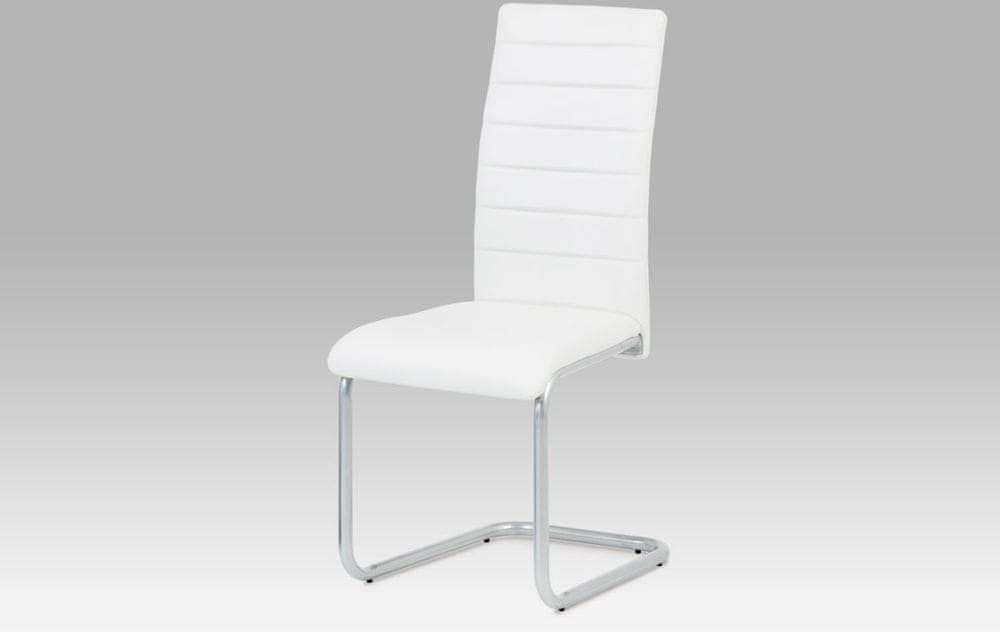 Autronic Jedálenská stolička, poťah biela ekokoža, kovová podnož, šedý matný lak DCL-102 WT