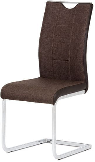 Autronic Jedálenská stolička chróm / hnedá látka + hnedá koženka DCL-410 BR2