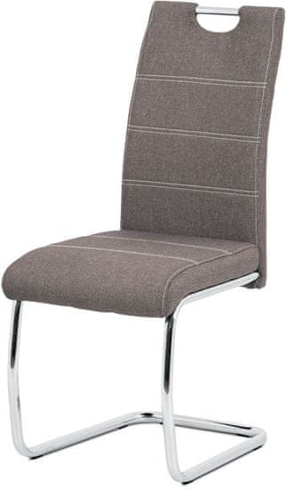 Autronic Jedálenská stolička, poťah coffee látka, biele prešitie, kovová chrómovaná pohupová podn HC-482 COF2